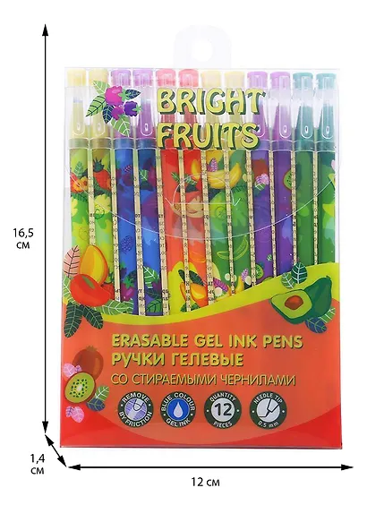Набор гелевых ручек пиши-стирай синих, «Bright Fruits», Mazari, 12 штук - фото 3