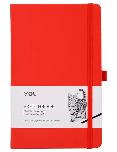 Скетчбук 13*21 80л "Yoi" красный, 140г/м2, слоновая кость, тв.обл., Yoi - фото 1