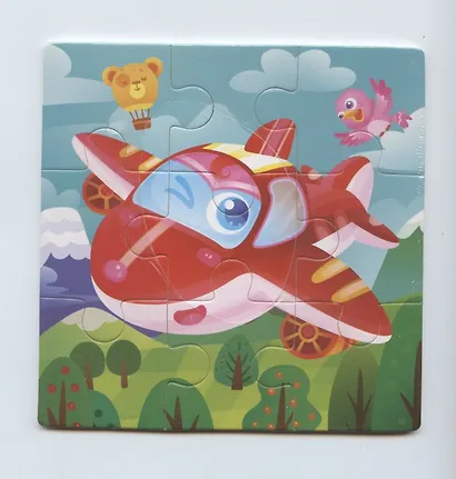 Деревянная пазл-рамка (14,5х14см) "САМОЛЕТ" (9 элементов) (окраш.рамка) Арт.AN02630 - фото 1