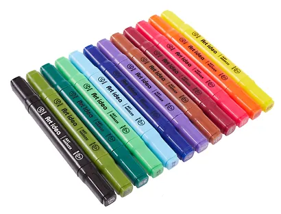 Маркеры для скетчинга 12 цветов, двусторонние кисть/скошенный наконечник, Art idea - фото 3