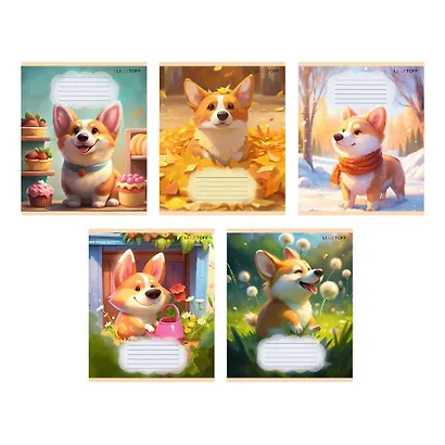 Тетрадь 18л кл. "Корги" мел.картон, офсет 60г/м2, поля, ассорти - фото 1