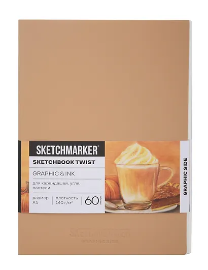 Скетчбук А5 60 л "Sketchmarker" Graphic&Ink белый, 140г/м2, кремовая бумага + 40 л бежевый, 200г/м2, белый офсет, мягк. обл. - фото 1
