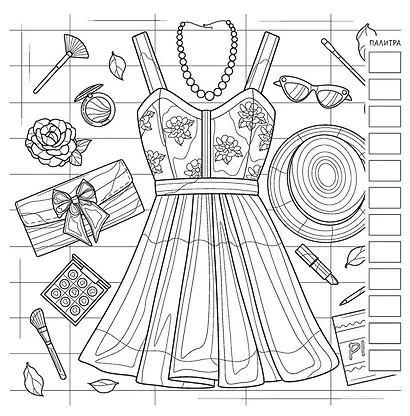 Раскраска Fashion Girl для работы маркерами (девушка с велосипедом в поле) - фото 2