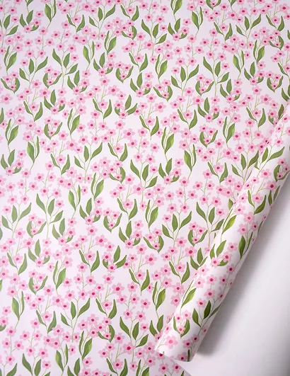 Бумага упаковочная 70*100см "Розовые цветы" глянц., инд.уп. - фото 1