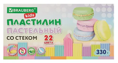 Пластилин 22цв 330гр "BRAUBERG KIDS" пастельный, к/к, стек, Луч - фото 1