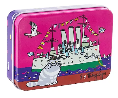 Шкатулка СПб Аврора и котик (9х7х3) (металл) - фото 1