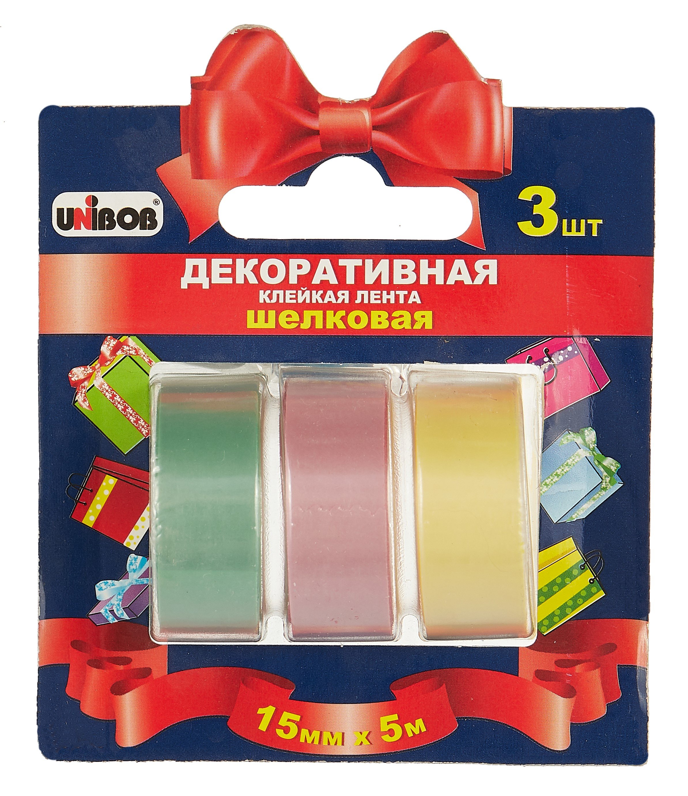 

Лента клейкая. декоративная. шёлковая. 3 штуки. 15х500 мм. -Россия: МПФ "Союзпак", 51723 215510