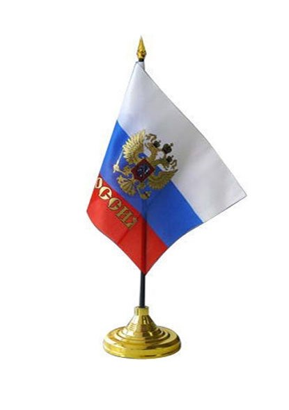 Флаг России высота 35см, полотно 21*15см, настольный на подставке