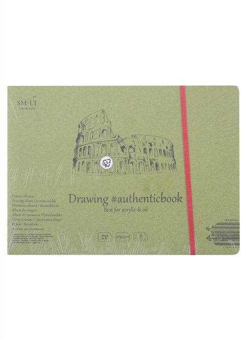 

Скетчбук 24,5*18,6см 8л "SMLT Art Acrylic authenticbook", с резинкой, 290г/м2, белый, сшивка