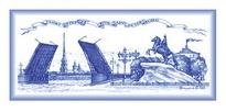 Сувенир, Акм, Магнит, Разводной мост и Медный всадник, 4х9 см, металлический, под гжель