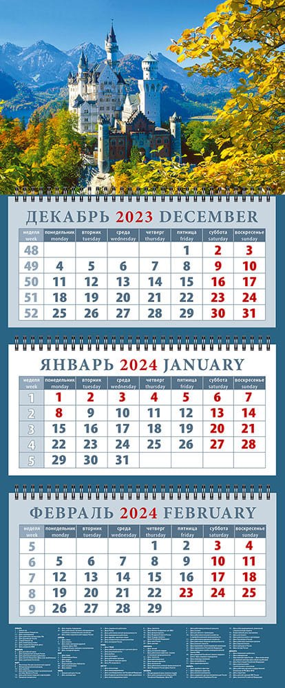 

Календарь квартальный 2024г 320*760 "Пейзаж с замком Нойшванштайн" настенный, трёхблочный, спираль