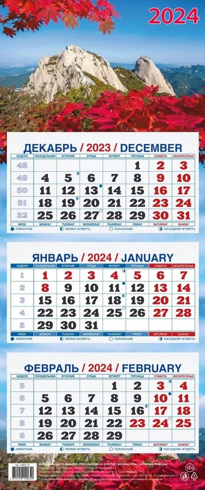 

Календарь квартальный 2024г 195*465 "Гармония природы" настенный, трёхблочный, спираль