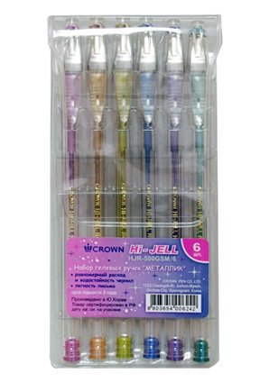 Ручки гелевые 06цв Металлик 0,7мм, блистер, подвес, CROWN ручки гелевые 5 цв crown