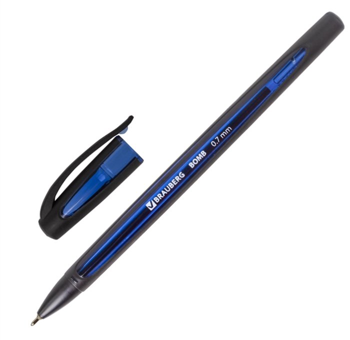 Ручка шариковая масляная синяя "BOMB GT", прорезиненный сине-черный корпус, 0,7мм, BRAUBERG