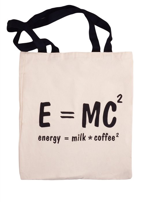 

Сумка-шоппер E=MC (Energy=milk*coffee) бежевая, текстиль 40см.*32см.