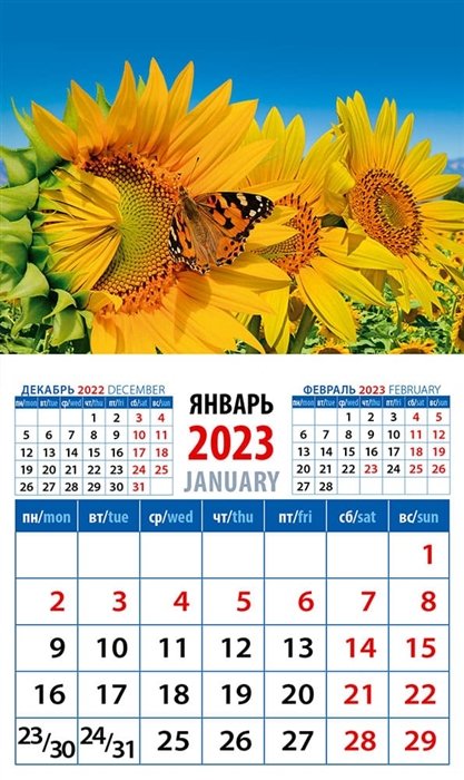 Календарь магнитный на 2023 год "Бабочка на подсолнухе"