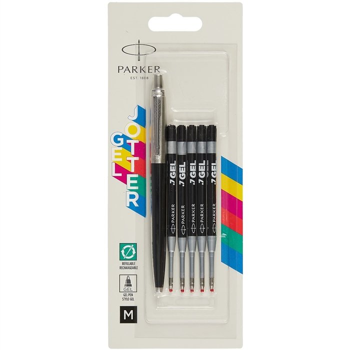 

Подар. набор Parker: Ручка гелевая черная "Jotter Orig GEL Black" +5 гел. черных стержня, блистер, Parker