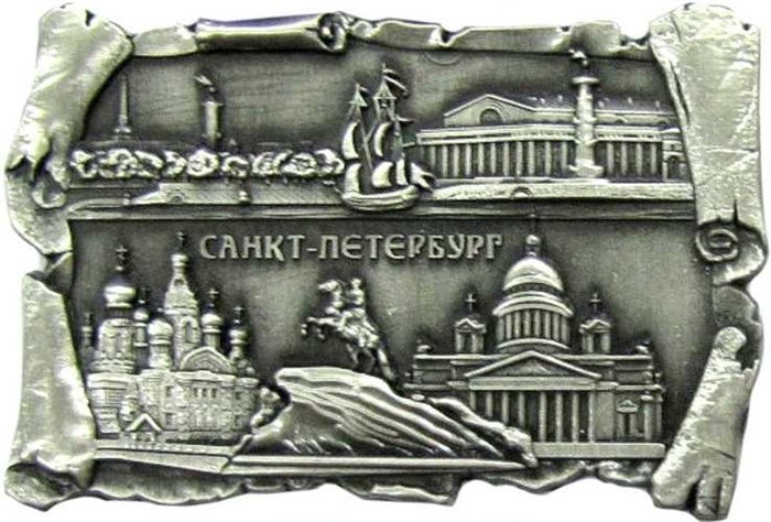 

Магнит-свиток "Коллаж.Спас-Исаакий-Медный-Стрелка В.О.", 6*7,5см, металлический, цв.античное олово