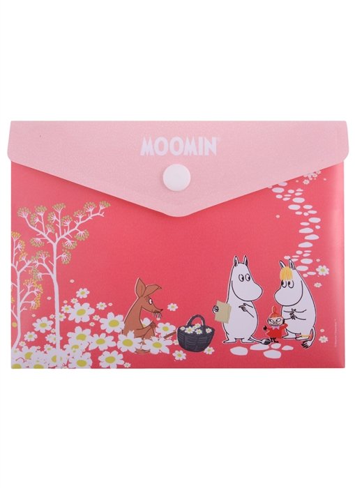 

Папка-конверт А6 на кнопке MOOMIN "Муми-тролль и Фрекен Снорк на цветочной поляне"