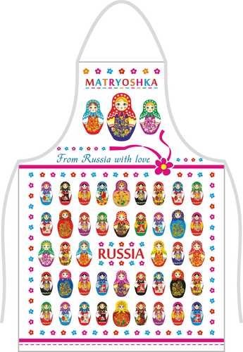 

Фартук "Много матрешек", цв.белый с белой каймой
