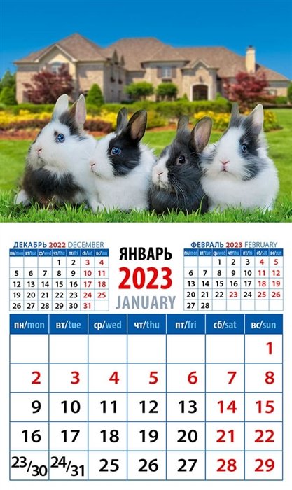 Календарь магнитный на 2023 год "Год кролика. Великолепная четверка"