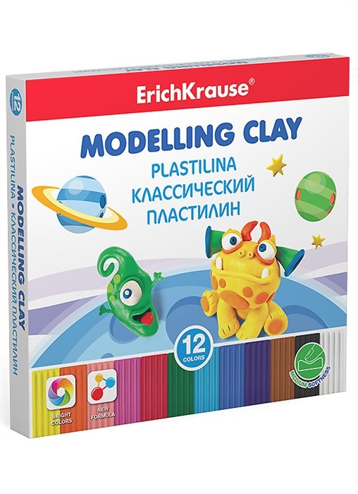 

Пластилин 12цв 180гр "Monsters", к/к., стек, ErichKrause