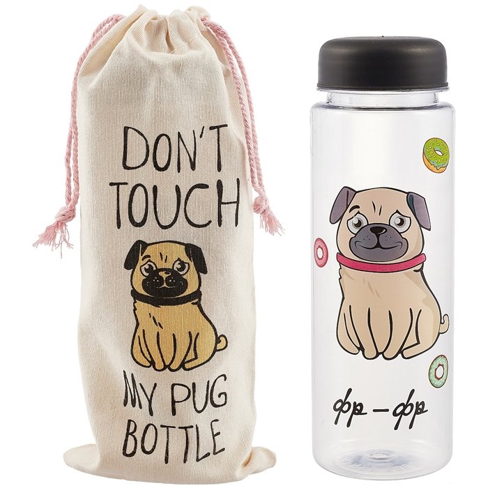 Bottle перевод. Бутылочка my Pug Bottle. Мопс с бутылкой. МОПСА С бутылками воды. Термос с мопсом.