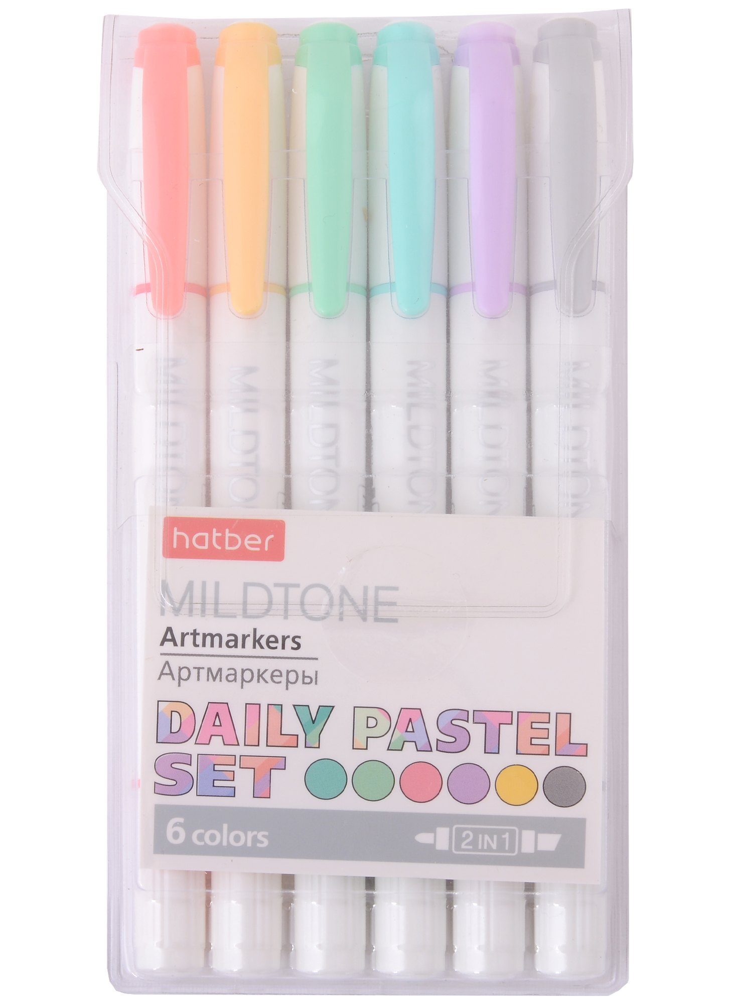 

Маркеры для скетчинга 06цв "Mildtone PASTEL" двухсторонние, блистер, Hatber