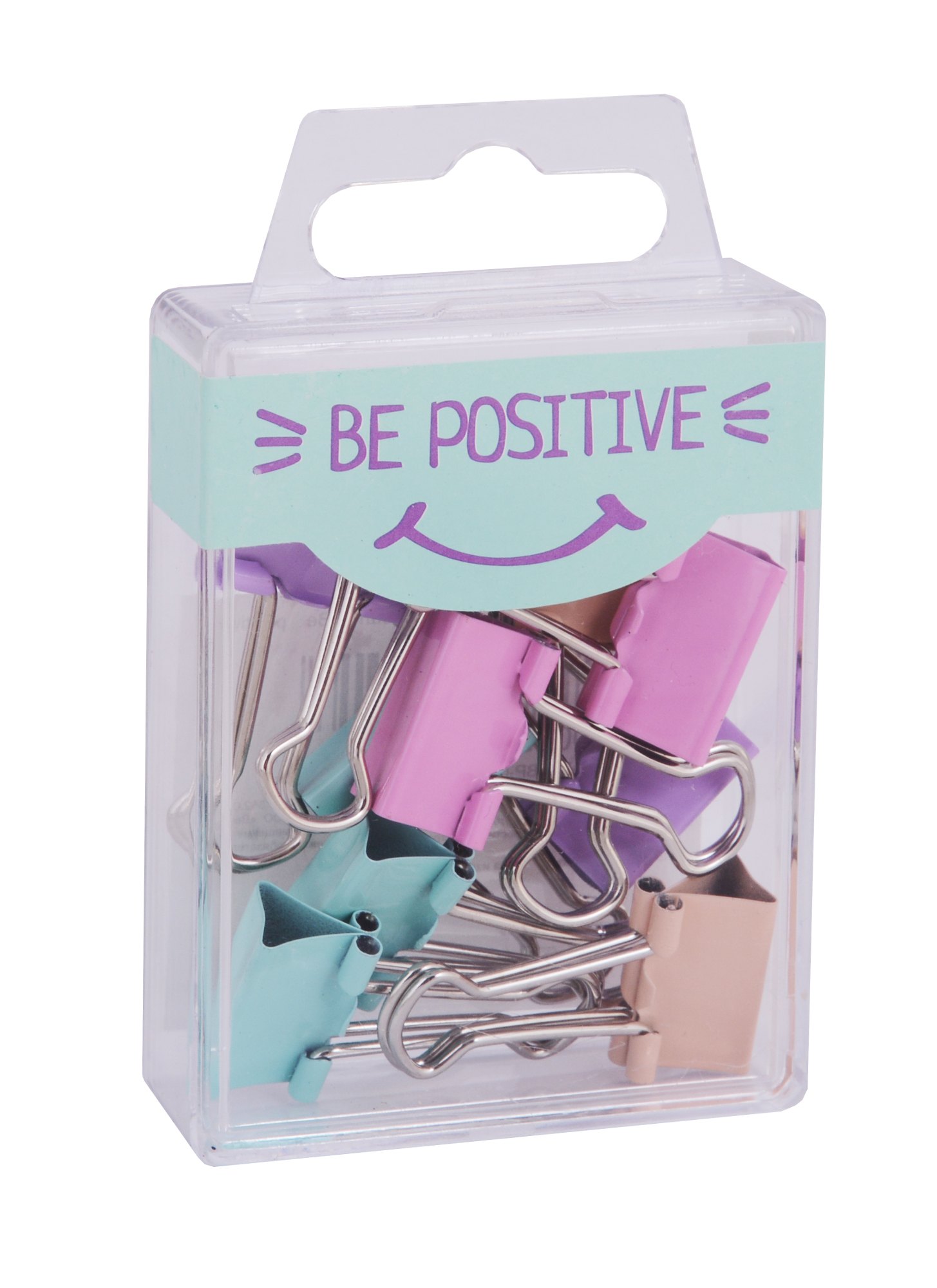 

Зажимы для бумаг 19мм 10шт "Be positive" пастельн., пласт.подвес