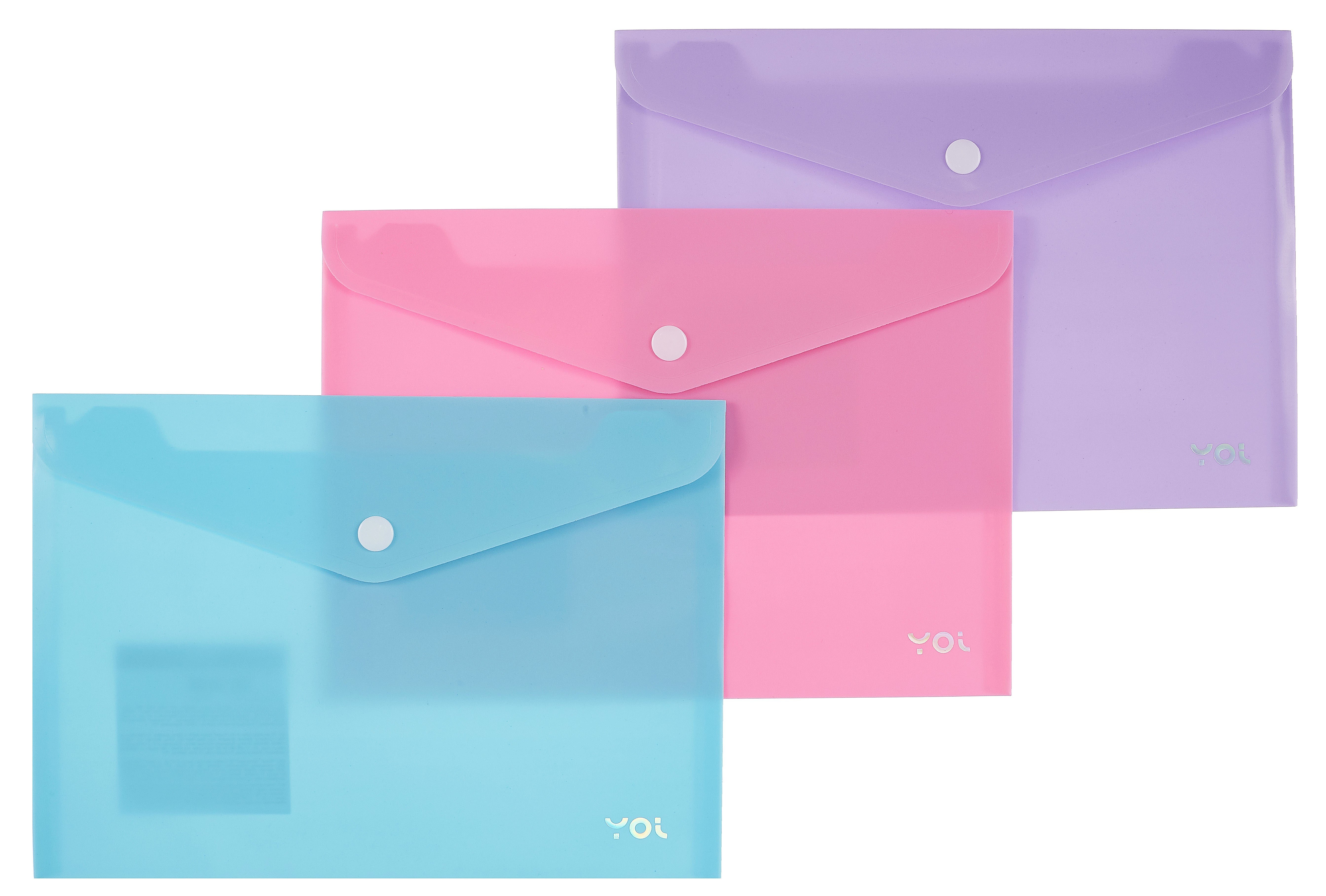 

Папка-конверт А5 на кнопке "Pastel" пластик 0,18мм, ассорти, Yoi