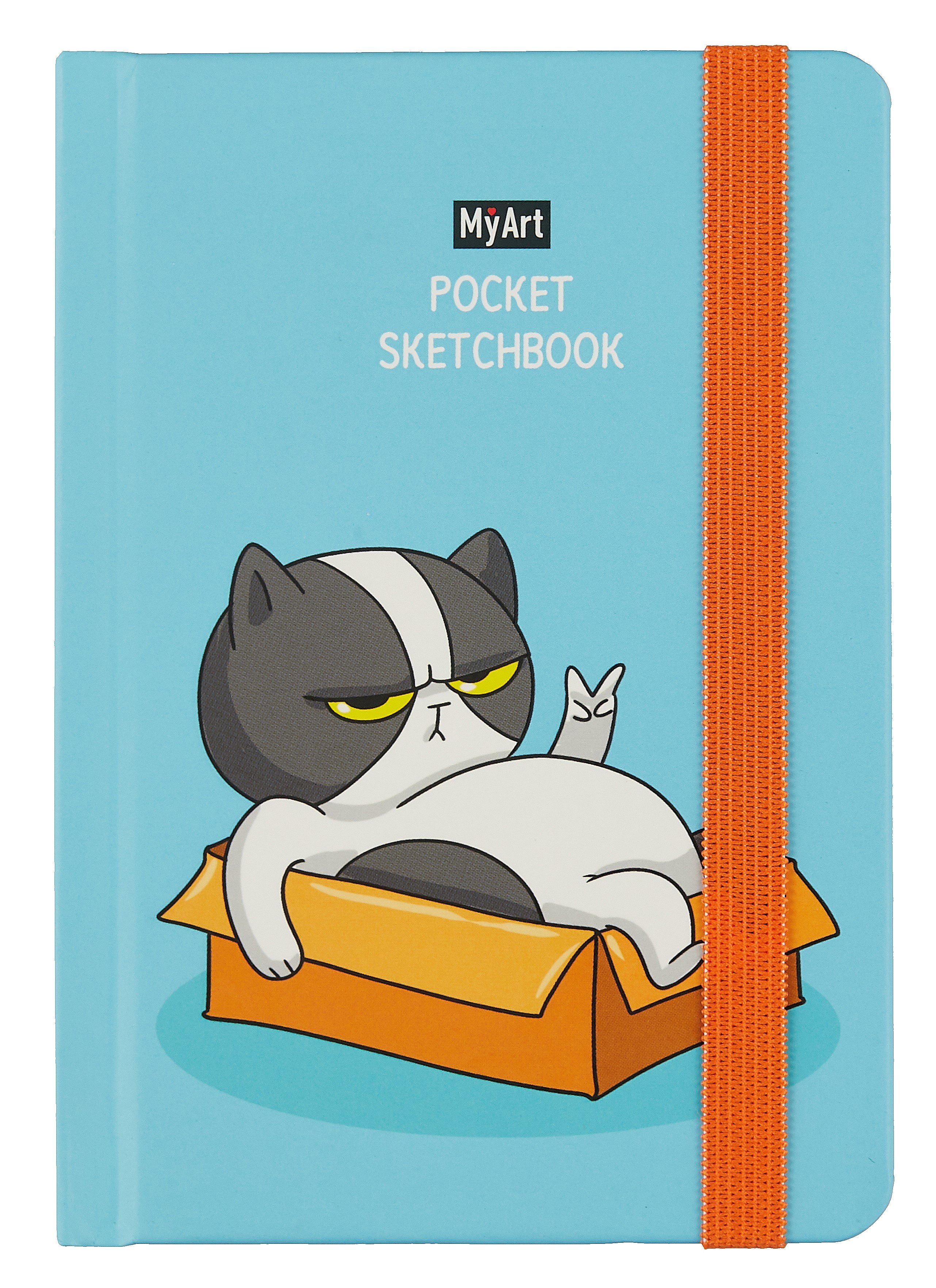 

Скетчбук А6 48л "Pocket Скетчбук. Кот (синий)" белый офсет, резинка, тв.обложка