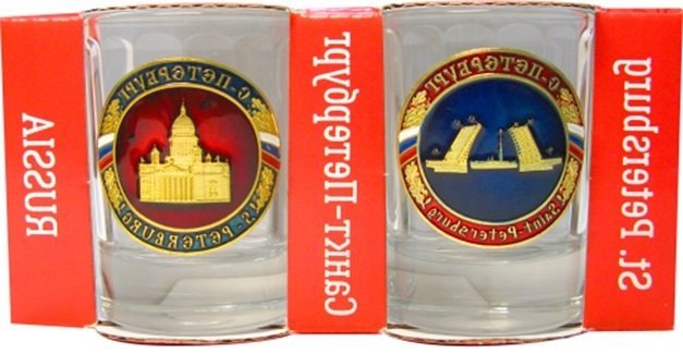 

Сувенир, АКМ, Набор стопок Виды СПБ с мет.знач 2шт., стекло CT-M-01-2