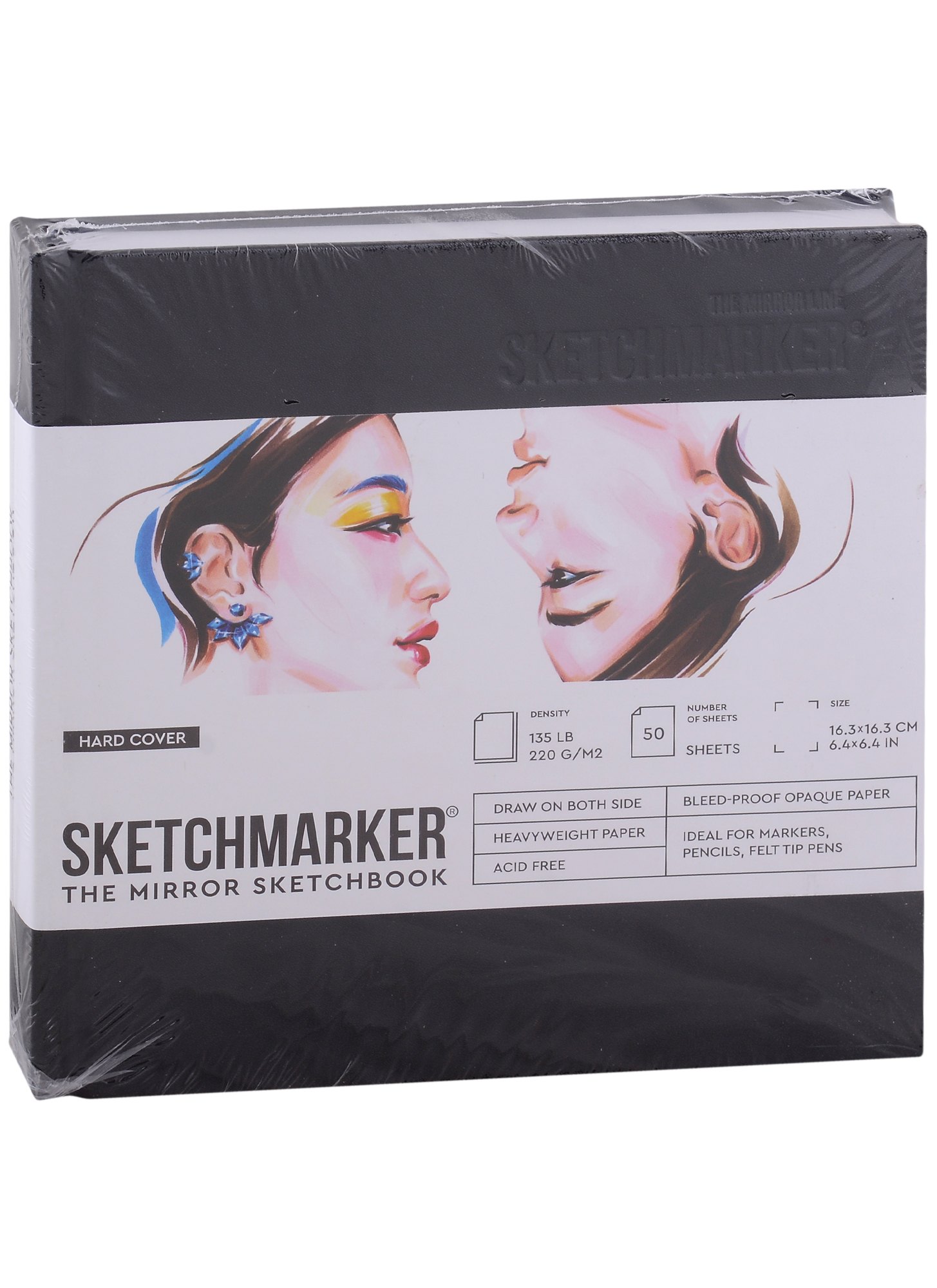 

Скетчбук 16,3*16,3см 50л "SKETCHMARKER THE MIRROR", 220г/м2, 7БЦ, черная бумага