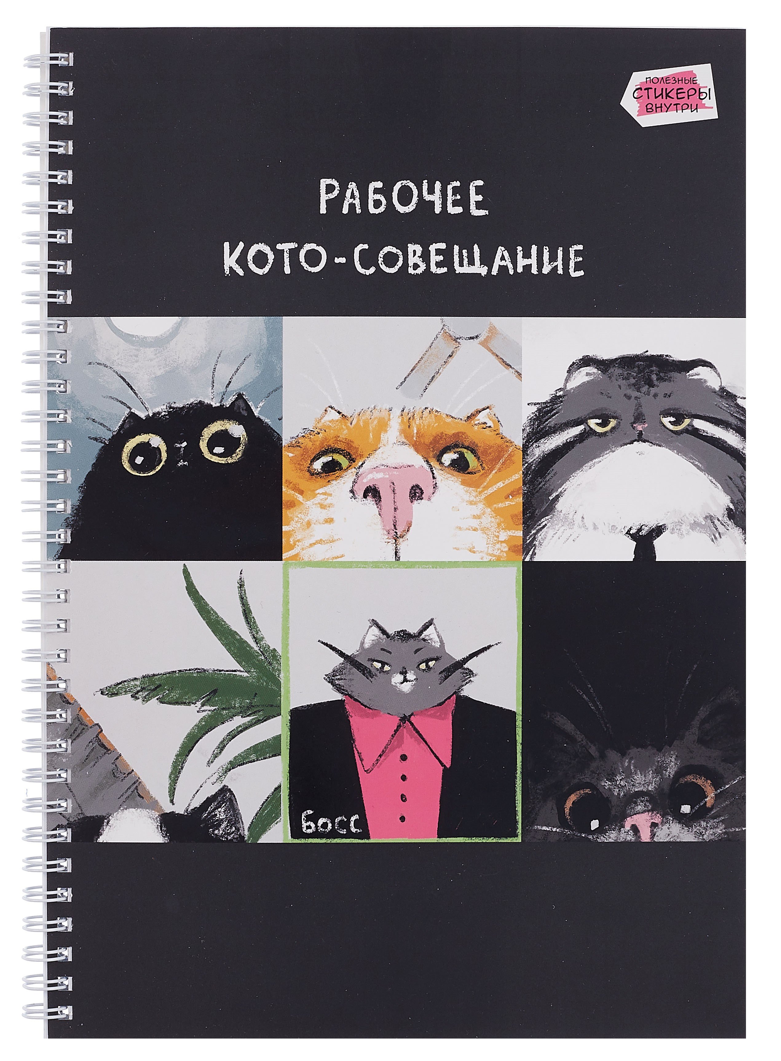 

Тетрадь А4 80л кл. "Кото-совещание" мел.картон, выб.лак, твин-лак, наклейки, евроспираль
