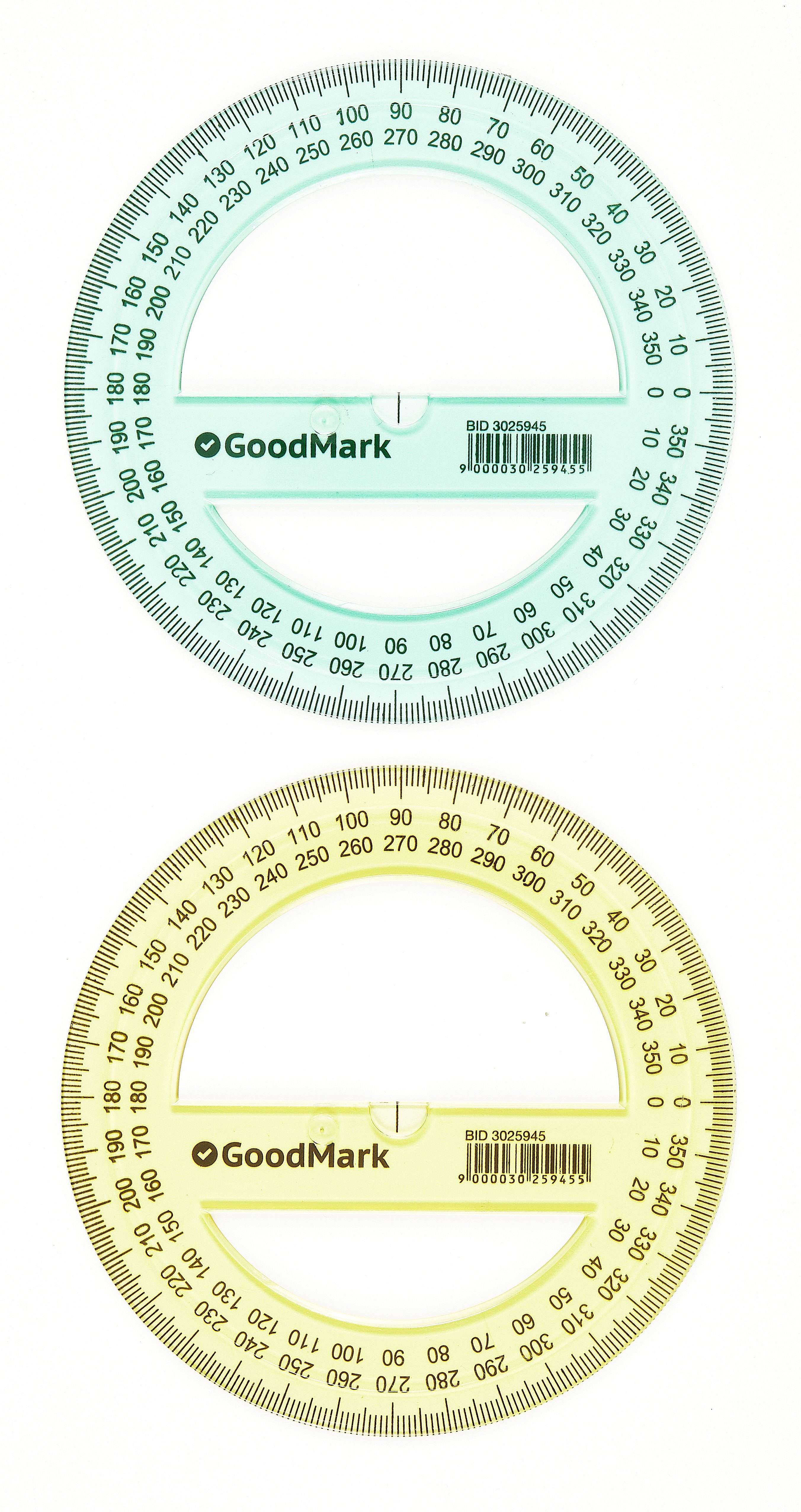 

Транспортир 12см 360гр, пластик, ассорти, GoodMark