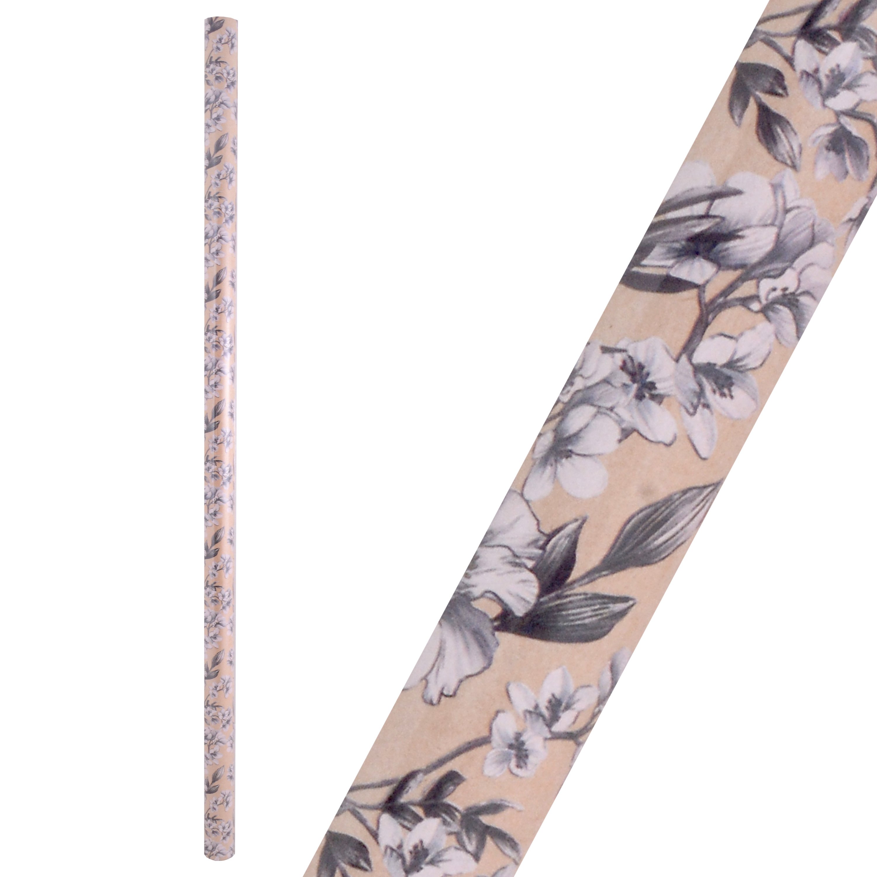 

Бумага упаковочная 70*100см "Белые цветы на бежевом" глянц., инд.уп.