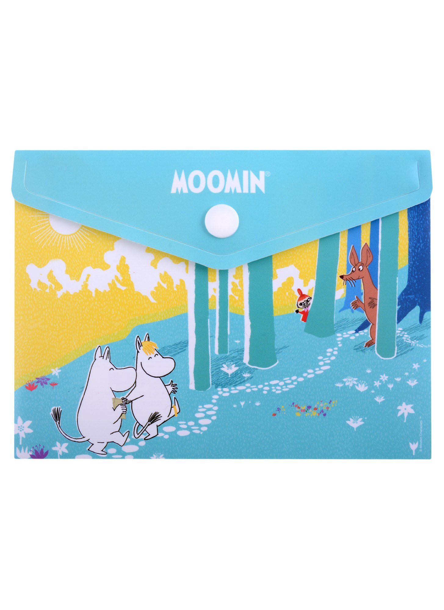 

Папка-конверт А6 на кнопке MOOMIN "Муми-тролль и Фрекен Снорк в лесу