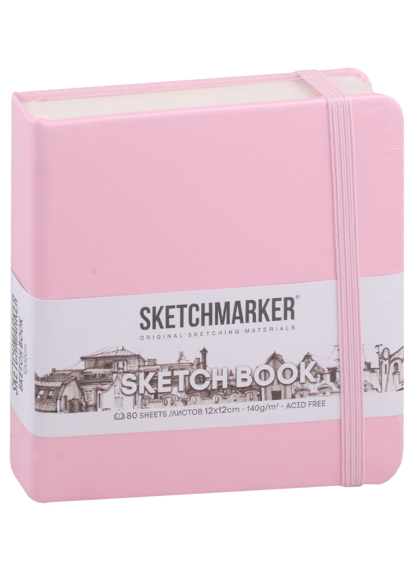 

Скетчбук 12*12 80л "Sketchmarker" розовый, 140г/м2, слоновая кость, тв.обл.