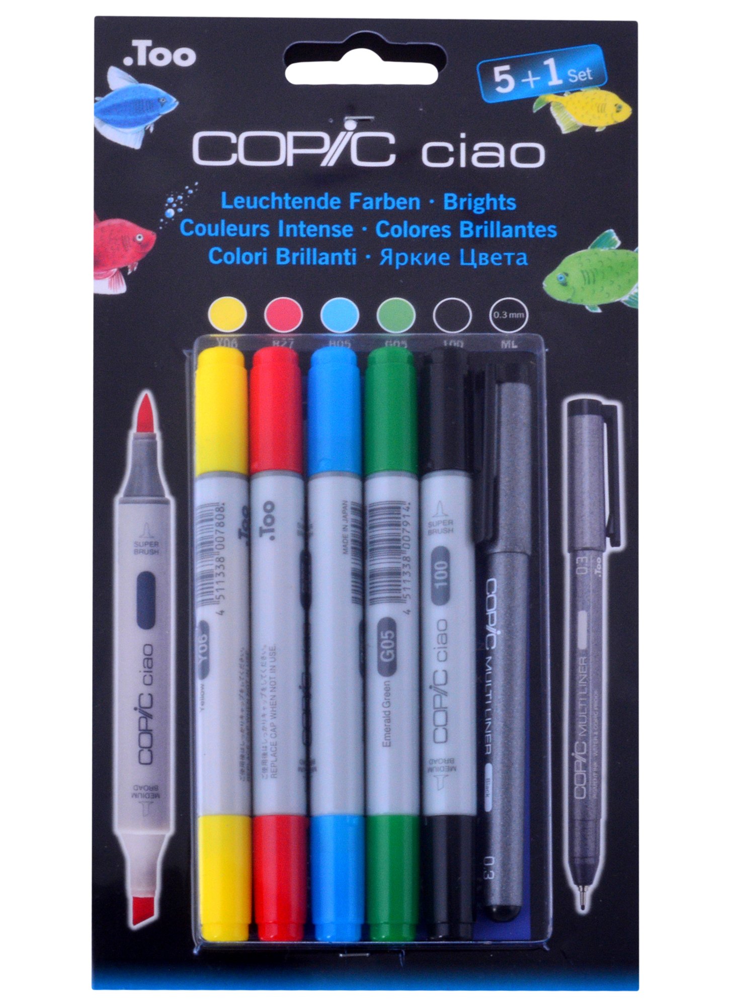 

Набор маркеров Copic Ciao яркие цвета 5цв + 1 мультилинер 0.3мм