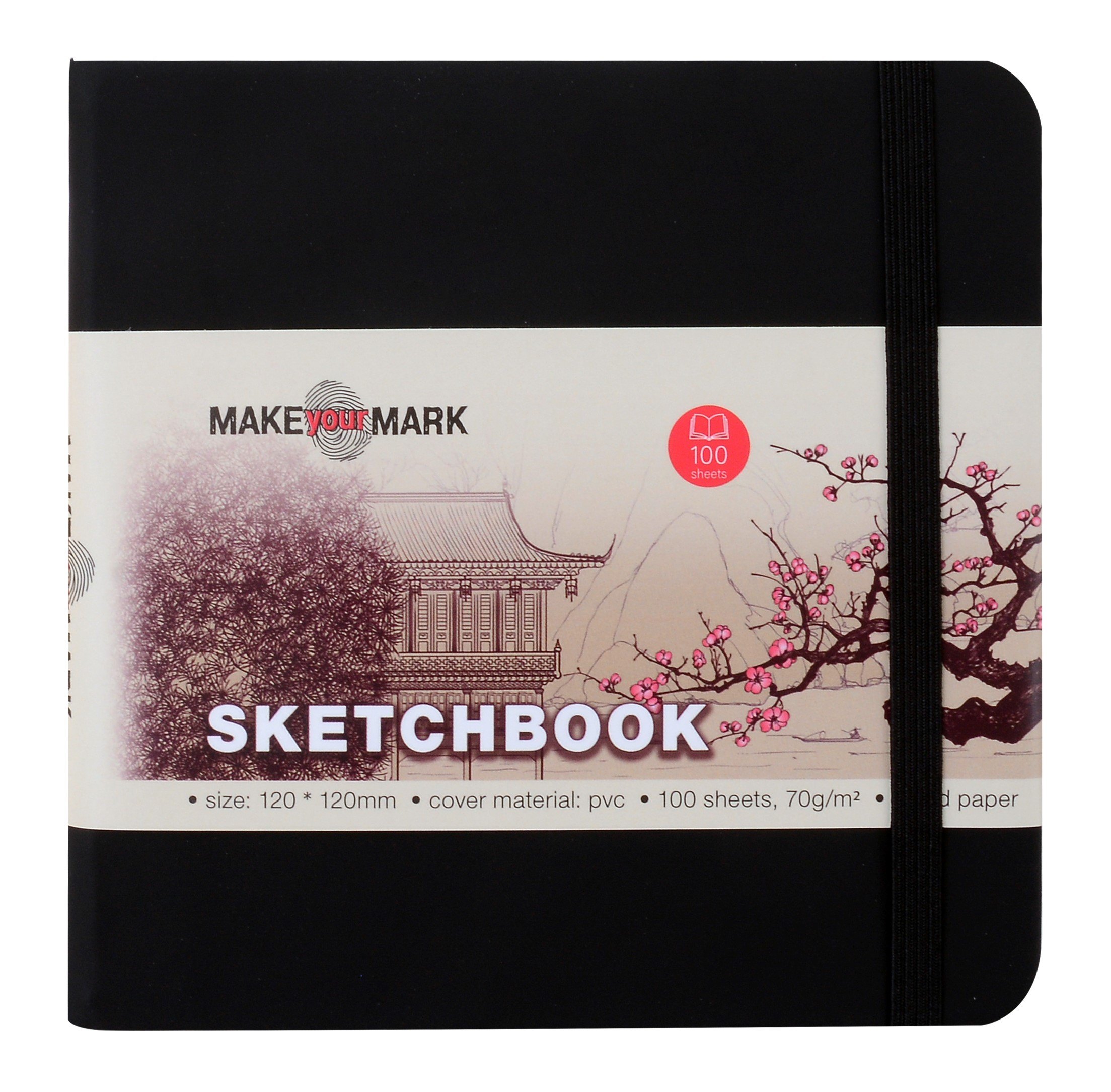 

Скетчбук (12*12) 100л "Make your mark" черн.тв.переплет, резинка, ляссе, инд.уп.