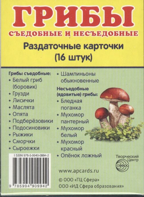 

Грибы съедобные и несъедобные. 16 раздаточных карточек с текстом