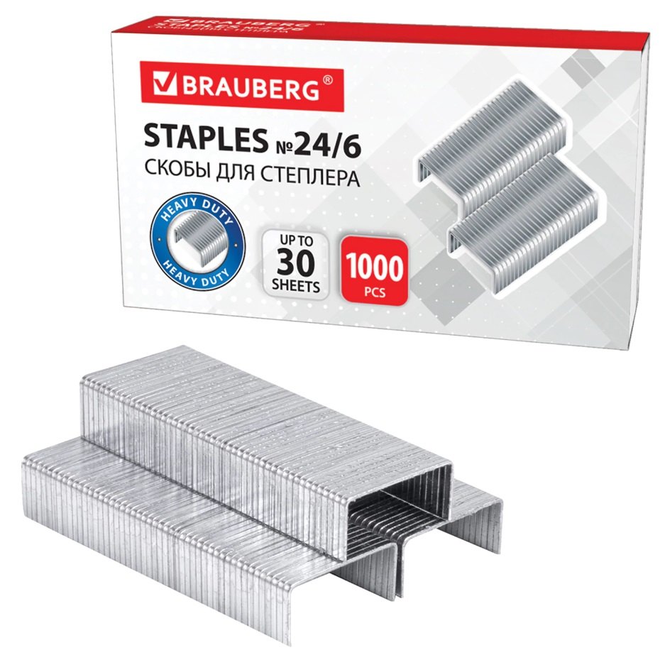 

Скобы №24/6 1000шт до 30л, BRAUBERG