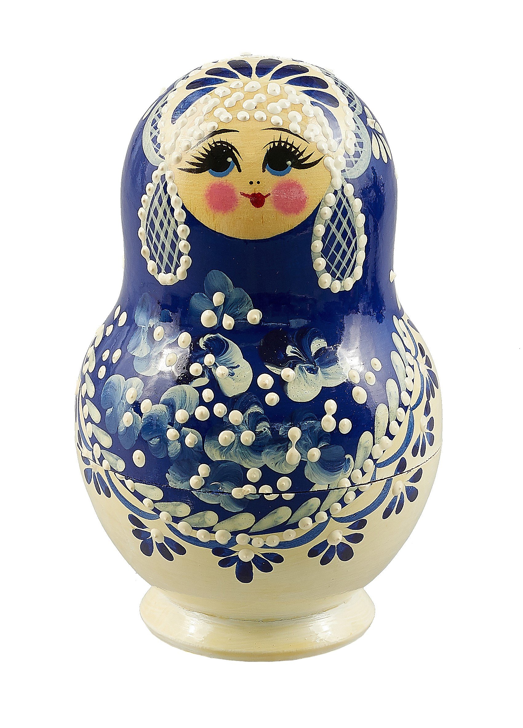

Матрешка-пузико 5 в 1 (Гжель, жемчуг) (13см) (М05-0013-5АУ)