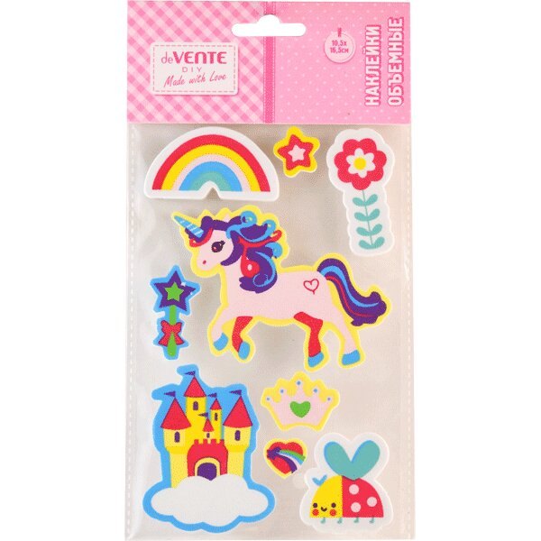 

Наклейки объемные "deVENTE. Unicorn world" из фоамирана, карточка 10,5x16,5 см, в пластиковом пакете с блистерным подвесом
