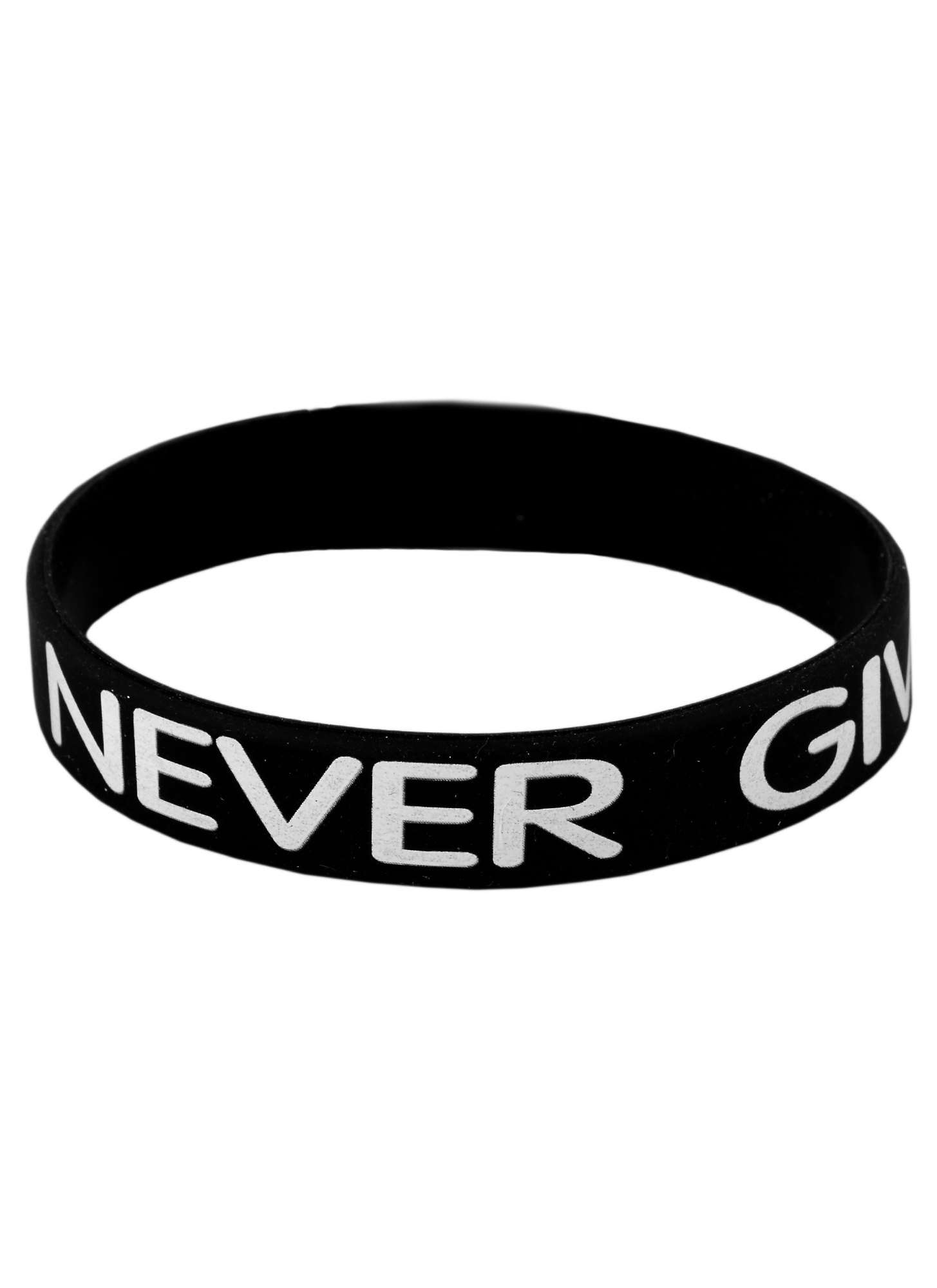 

Браслет Never give up (черный) (силикон) (20,2 см)