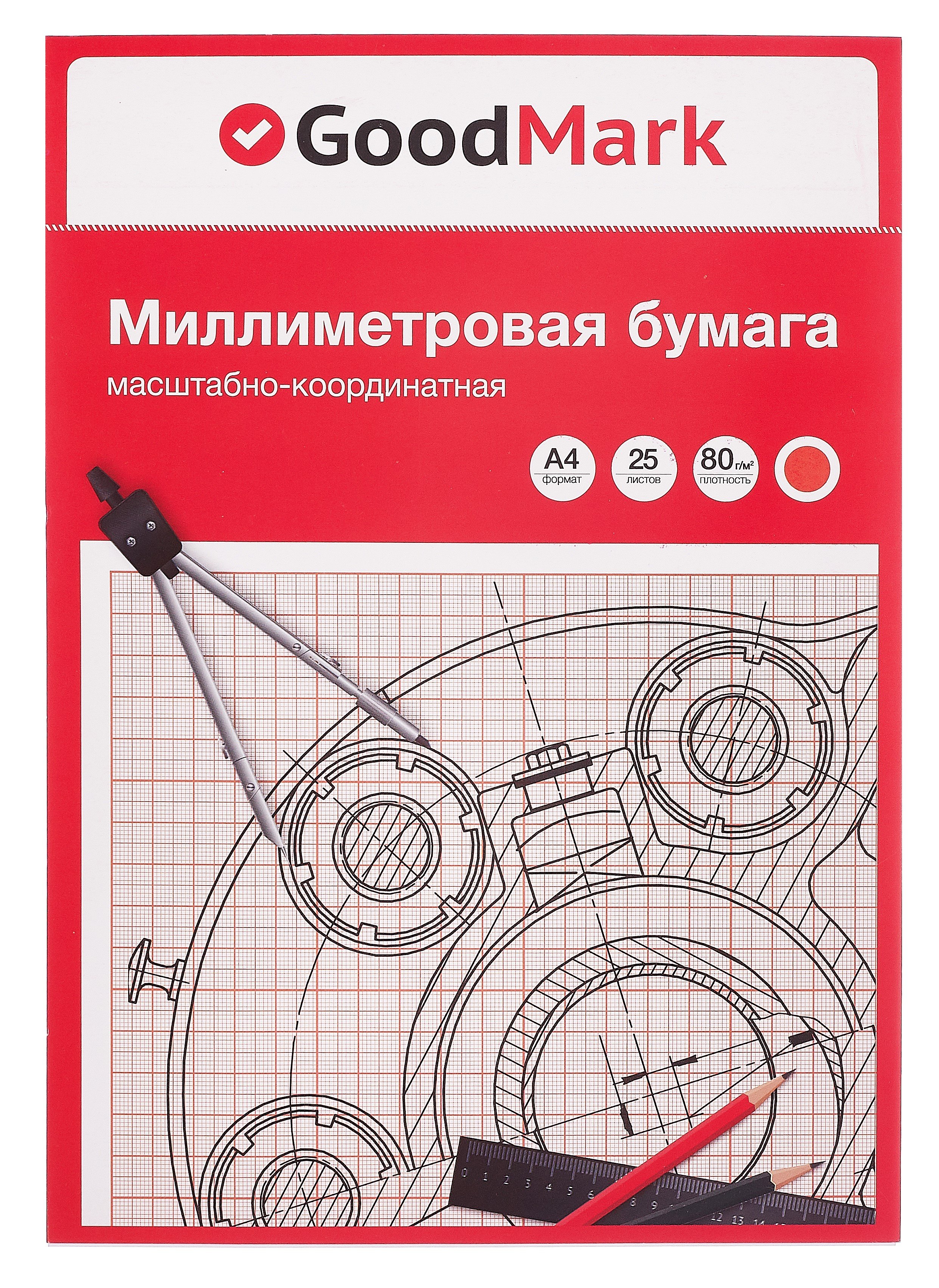Бумага миллиметровая А4 25л рыжая сетка склейка GoodMark 159₽