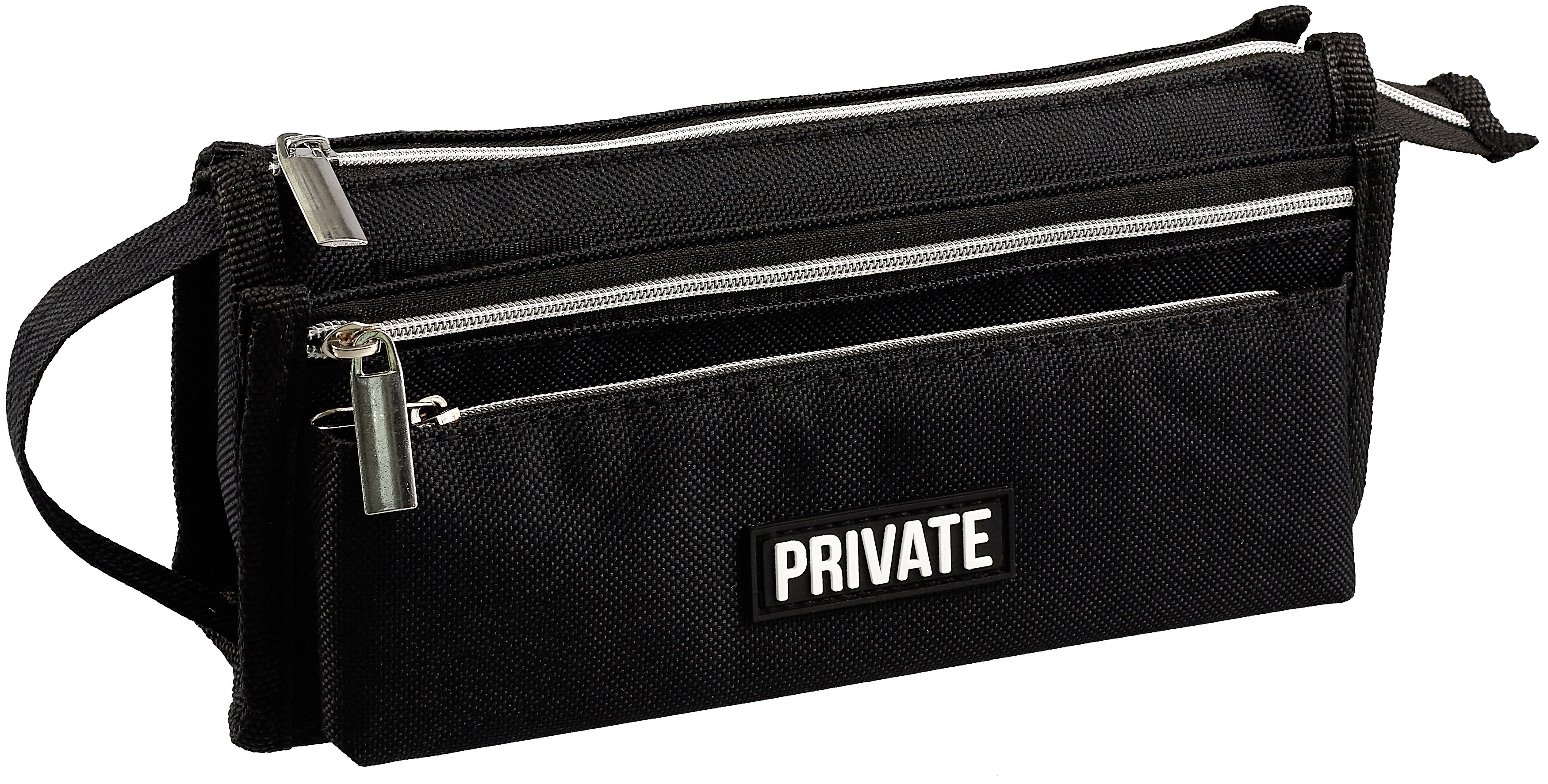 

Пенал-косметичка 2отд. "Private" черный, 21*10*7,5см, текстильный, ручка-петля, каучук.аппликация