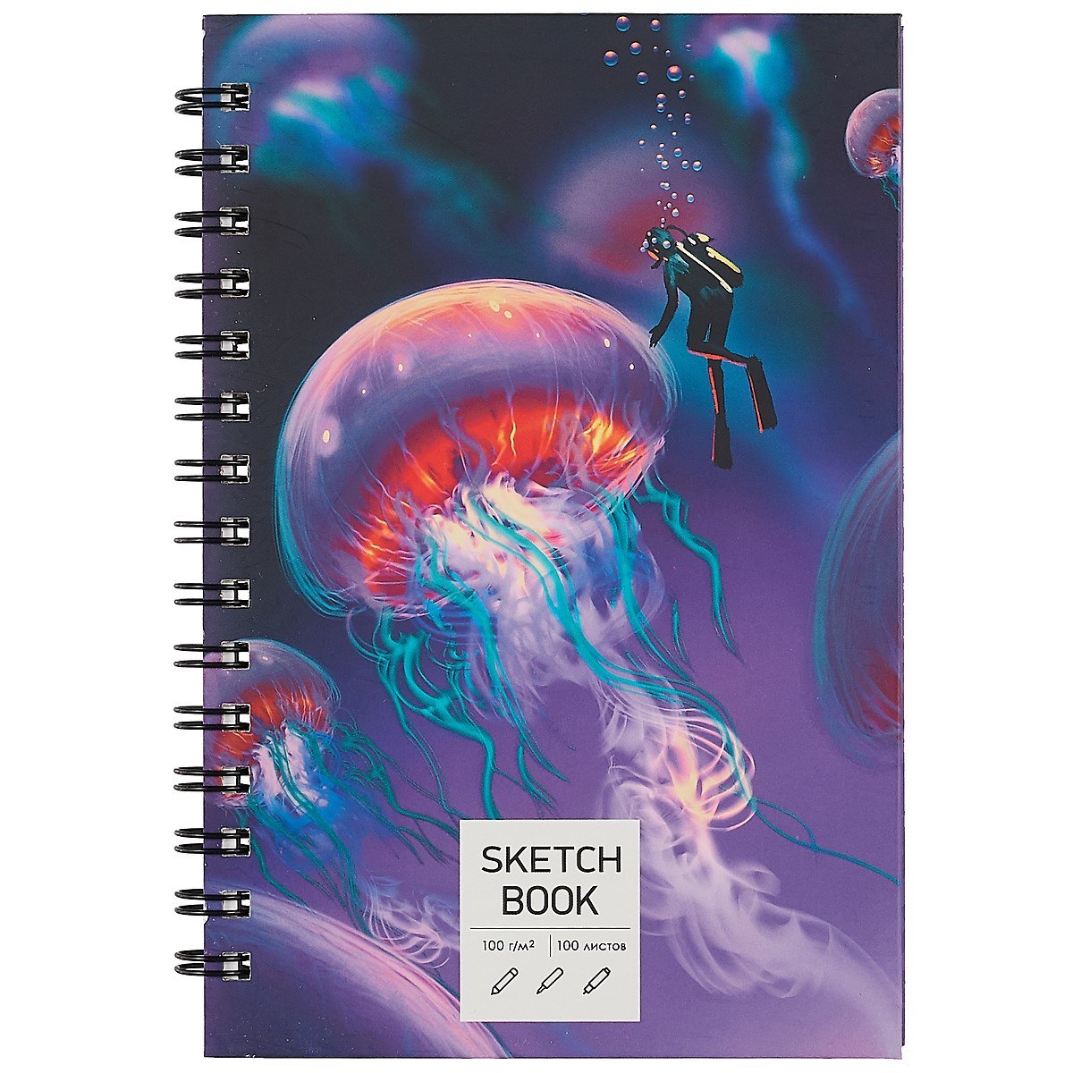 

Скетчбук А5 100л "SKETCHBOOK. Медузы", 100г/м2, евроспираль