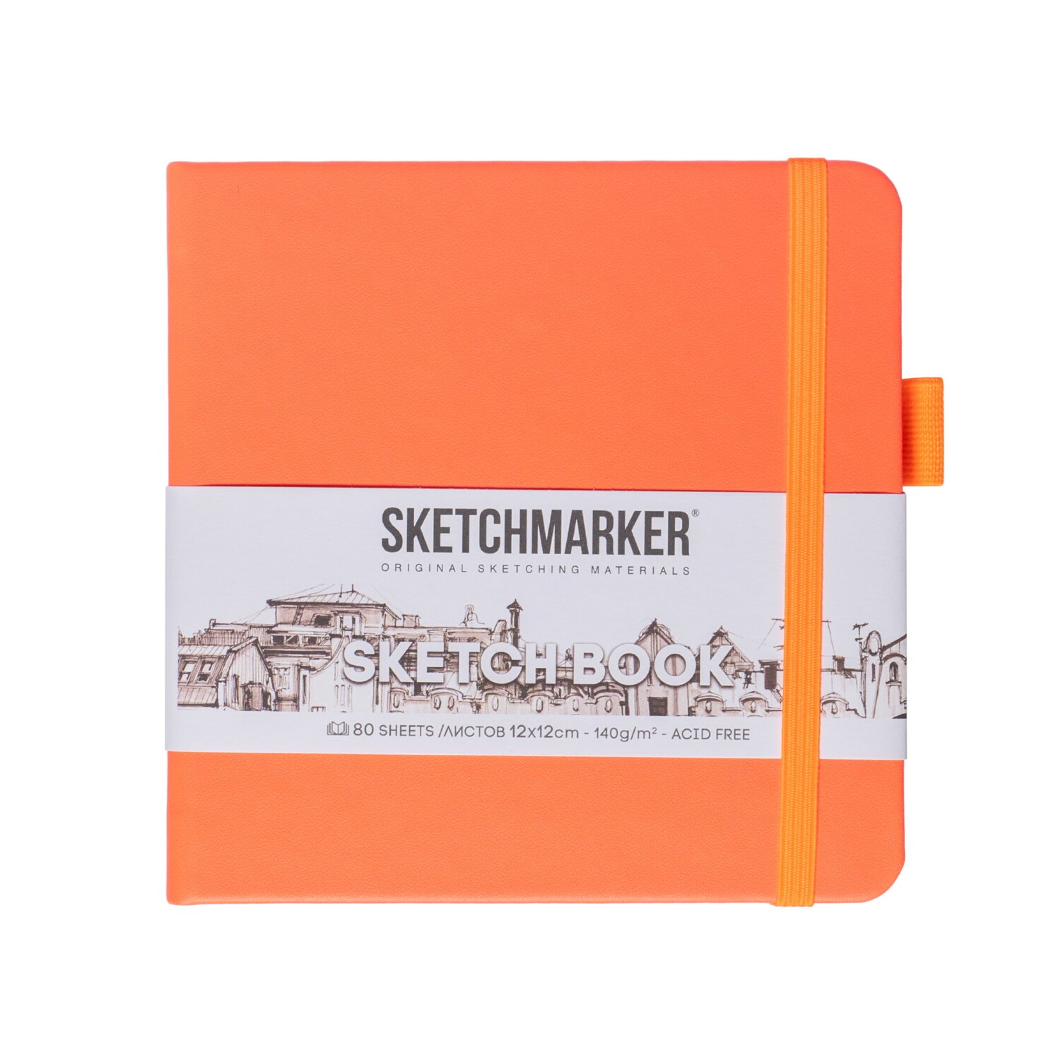 

Скетчбук 12*12 80л "Sketchmarker" неоновый коралл, 140г/м2, слоновая кость, тв.обл.