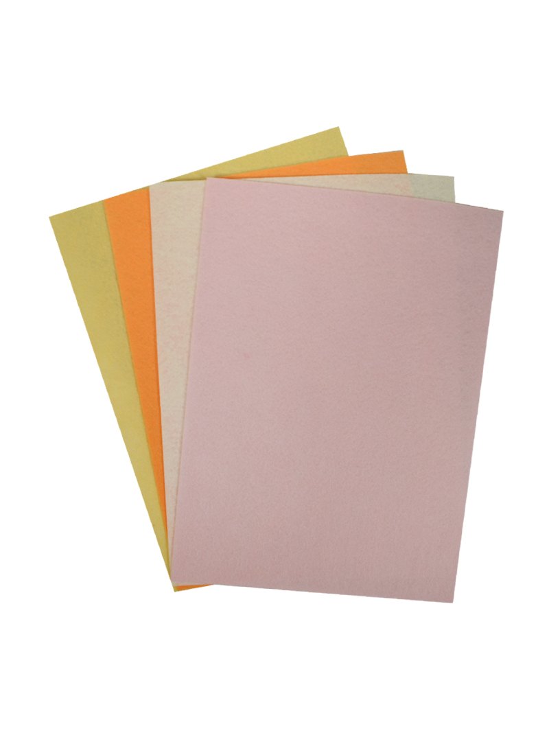Набор листов фетр А4 4 шт сиреневый белый оранжевый желтый упаковка 130₽